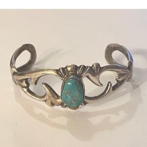 Vintage Navajo Sterling Silver Turquoise Cuff Bracelet Signe FB